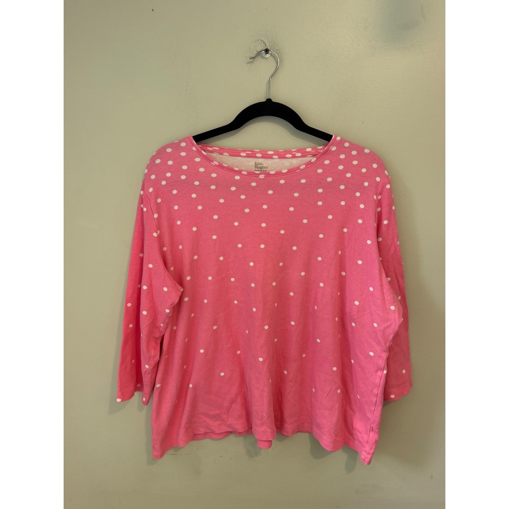 Kim Rogers Pink Polka Dot Perfectly Soft 100% Cotton 3/4 Sleeve Top XL